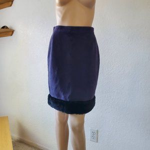 Vintage Sibylle Lyn Canada Nubuck Purple Leather Shearling Fur Skirt Size 8 NWT